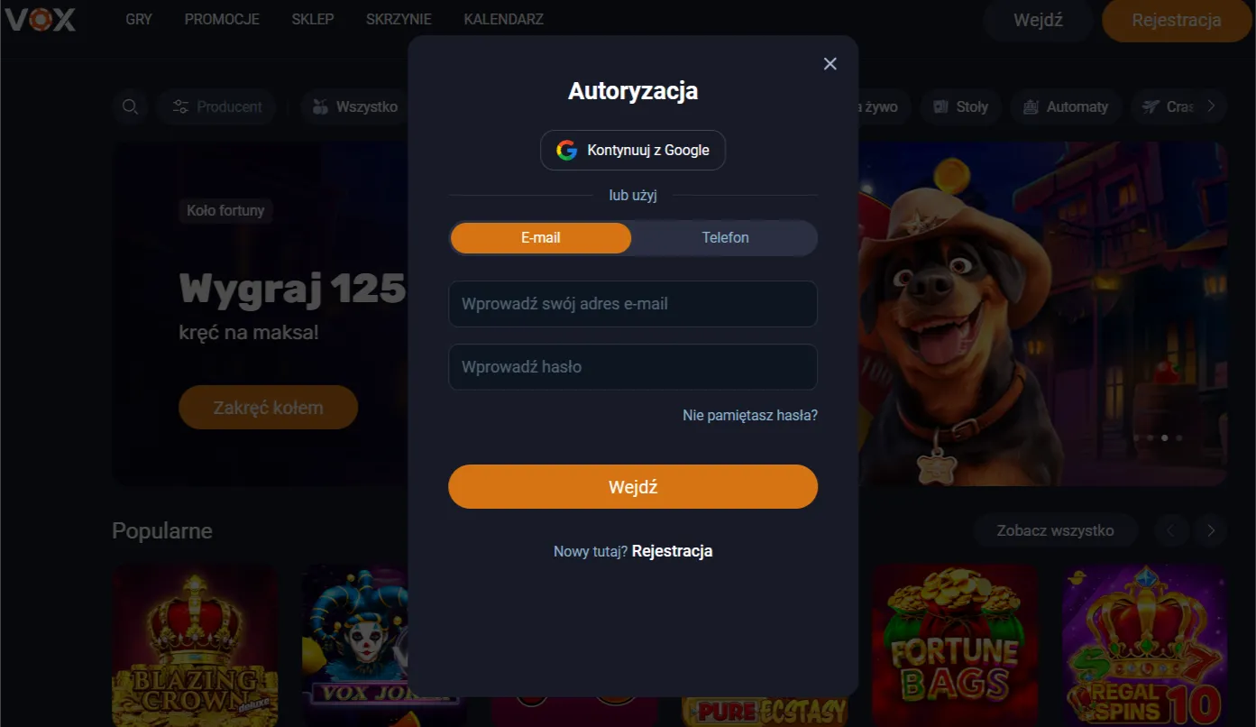 Vox Casino online login na urządzeniach mobilnych